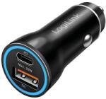LogiLink USB autós töltő adapter, 20 W, 1x USB-C PD, 1x USB-A QC, LED gyűrű, fekete (PA0392)