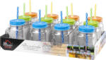 MagicHome üvegpohár, szívószállal, színes tetővel, üveg, 480 ml (801796)