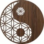  Fali dekoráció Zen Wood - Jing-Jang mintás, lézervágott kör alakú HDF fa falikép, 50 cm dió