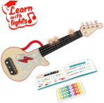 Hape Jucarie din lemn - Instrument Ukulele (chitara) rosu - invata sa canti cu lumini (E0624A) - delphionline Instrument muzical de jucarie