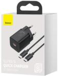 Baseus Travel Charger set Super Si 1C QC, 25W, Cablu Type-C 3A 1m, Negru (TZCCSUP-L01) (TZCCSUP-L01)