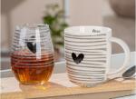  „Amore Szívvel díszített üvegpohár és porcelán bögre szett - 22, 5 cm (60561)