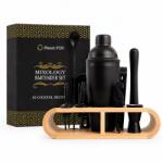 MindBlower Set Cocktail Shaker Premium, negru, 11 piese, 750 ml, otel inoxidabil, suport bambus, cutie cadou si retete cocktail incluse (4031)