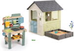 Smoby Set căsuță cu nisipar și bucătărie creativă pentru grădină Square Playhouse Life Smoby extensibilă cu 3 ferestre și 2 jaluzele cu filtru UV (SM810740A-13) Casuta pentru copii