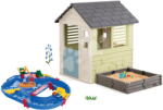 Smoby Set căsuță cu nisipar și pistă de apă Start Set Square Playhouse Life Smoby extensibilă cu 3 ferestre și 2 tobogane cu filtru UV (SM810740A-14) Casuta pentru copii