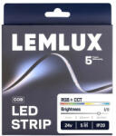 Lemlux LED szalag, 24Vdc, 21W/m, COB 840LED/m, RGB + CCT 3000K-6500K, IP20, 180° 2000lm/m