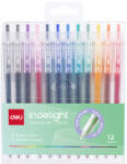 Deli Set 12 pixuri cu gel cu mecanism 0.5mm diverse culori indelight Deli (DLEG118-12B)