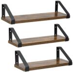 Springos Комплект от 3 стенни рафта от метал и MDF, 30-35-40x12 см, черни и кафяви (HF0049)