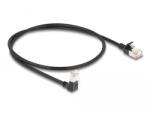 Delock Cablu de rețea Delock RJ45 Cat. 6A S/FTP subțire, cu îndoire de 90° în jos / drept, 0, 5 m, negru
