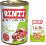 RINTI 6x400g Vaddisznó nedves kutyatáp + Filetto Pouch in Jelly kacsa & zöldség ingyen akcióban