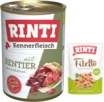 RINTI 6x400g Rénszarvas nedves kutyatáp + Filetto Pouch in Jelly kacsa & zöldség ingyen akcióban