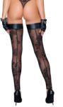 Noir Handmade Tulle stockings with patterned flock embroidery - XL