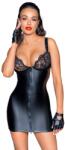 Noir Handmade Powerwetlook mini-dress with lace chest and 2-way zipper-XL