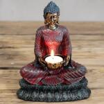  Csodás arany és vörös színű Buddha mécsestartó szobor 20cm (ABC-06)