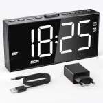 LED-es digitális ébresztőóra Usb töltővel 2 db Usb-c 12/24h Mesqool riasztó (0688)