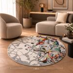 Kolibri Covor Rotund Abstract 11187-190, Marime 100 x 100 cm, Gri, Inaltime Fir 9 mm, Antialergic, Polipropilena, Living, Dormitor, Sufragerie, Birou Covor