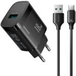 JOYROOM Incarcator Retea Cu Cablu USB-C Joyroom JR-TF4, 18W, 3A, 1 x USB-A, Negru (inc/us/joy/jr/18/3a/1x/ne)