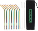 Ecocare fém szívószál készlet Rainbow Bent 10 db