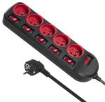 Maclean MCE204 power extension 1.5 m 5 AC outlet(s) Indoor Black, Red