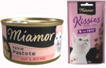 Miamor 12x85g Miamor pástétom Lazac nedves macskatáp+50g Miamor Kisses kacsa macskasnack ingyen