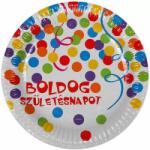Festa Boldog születésnapot feliratos 6 darabos papírtányér - 23 cm, konfetti mintás (443133-R-9)