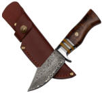 Depox Cutit de vanatoare DEPOX®, Oriental Cutting, otel damasc, 20.5 cm, maro, teaca piele (1339)