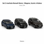 NOREV Set 3 machete Renault Megane, Scenic si Koleos, display original Renault, scara 1: 64, Norev - varianta A (2227-A)
