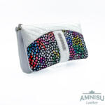 Amnisu Fehér lakk krokkómintás - színes mozaik mintás egyenes swarovski köves női bőr pénztárca G3013-8030