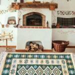 Kotonia Home Covor tesut - Decor traditional, 80x300 cm, fond verde si nuante de crem - 07 (124362-80300) Covor
