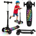 RicoKids Háromkerekű roller, Ricokids Glowi, fekete, LED világítás a fellépőben, balanszos irányítás, állítható fém kormány, max. 35 kg (TE766100)