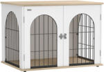 PawHut Cușcă pentru Câine Mobilier Cușcă pentru Câine de Interior Arc cu Ușă Dublă ca Masă Auxiliară din Metal 80x56x59cm Alb | Aosom Romania (D02-271V00YW)
