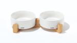 M-PETS Opera Kerámia tál bambusz alapon 2 × 350 ml, fehér