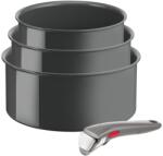 Tefal Set 4 piese Tefal Ingenio Renew L2609402, oale 16 / 18 / 20 cm, mâner detașabil, inducție, înveliș antiaderent ceramic, 100% aluminiu reciclat, gri (L2609402)