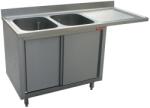 DIAMOND Masa inox DIAMOND L1621VD-AS, 2 chiuvete 400x500xh275, dulap cu 2 usi glisante, spatiu de spalat vase (L1621VD-AS)