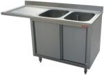 DIAMOND Masa inox DIAMOND L1821VS-AS, 2 chiuvete 500x500xh325, dulap cu 2 usi glisante, spatiu de spalat vase