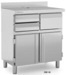 DOCRILUC Bufet inox pentru cafeterie DOCRILUC CMC-90, modular, cu rebord, 2 sertare, 1 hopper zat cafea, 2 usi, inox Bufet