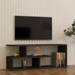 FDY Comoda TV Waldor, din melamina, culoare negru-gri inchis, 100 x 29.5 x 40 cm