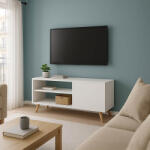 FDY Comoda TV Oriava din melamina, culoare alb-natural, 90 x 32 x 46 cm