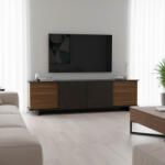 FDY Comoda TV Zafira, culoare nuc cu marmura neagra, 180 x 33 x 50 cm