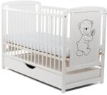 BabyNeeds Patut din lemn bebe, 120x60 cm, Cu sertar cu capac, Din lemn de pin si mdf, Stabil si rezistent, Inaltime saltea reglabila pe 3 nivele, Laterala cu 3 bete detasabile, EN716-1, EN716-2, Alb, Babyneeds,