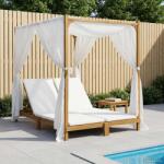 vidaXL Sezlong dublu cu copertina si perdele Lemn Solid de Acacia Crem GartenMobel Dekor (3407794)