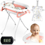 Ricokids Cadă pliabilă pentru copii, bebeluși cu suport, termometru și inserție Ricokids RK-287 alb-roz (J-728721)