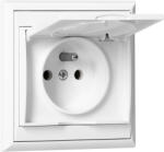 ORNO Priză încastrată simplă 2P+E, rezistentă la intemperii cu capac Luna, 16A, 250V, PT-16LH, albă (O-OR-OE-7605_WW)