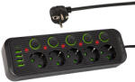  Prelungitor 5 prize 4xUSB 1xUSB-C 5m negru (98-209-)