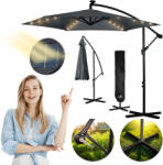 Plonos Umbrelă de grădină pliabilă, 6 segmente, 350 cm, cu husă și lămpi Plonos PL-882 (J-488200)