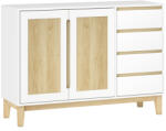 HOMCOM Bufet, mobilier de depozitare cu 2 uși și 4 sertare, raft reglabil, 120 x 40 x 86 cm, alb și stejar | Aosom Romania (83B-490V00WT) Bufet