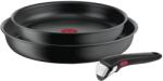 Tefal Set de 3 piese Tefal Ingenio Ultimate L7649343, tigaie 22/26 cm, maner detasabil, invelis antiaderent Titanium, indicator Thermo-Signal, baza Thermo-Fusion+, inductie, negru (L7649343)