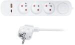 Solight PP111PD20 - 3 aljzatos kapcsolós hosszabbító USB A és C töltőportokkal, 2 m PP111PD20 (SL1768)