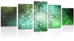 Dovido Tablou 5-piese Mandala cu un fundal galactic în nuanțe de verde - 100x50
