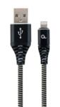 Gembird CABLU alimentare si date GEMBIRD, pt. smartphone, USB 2.0 (T) la Lightning (T), 1m, premium, cablu cu impletire din bumbac, negru cu insertii albe, CC-USB2B-AMLM-1M-BW (timbru verde 0.08 lei)